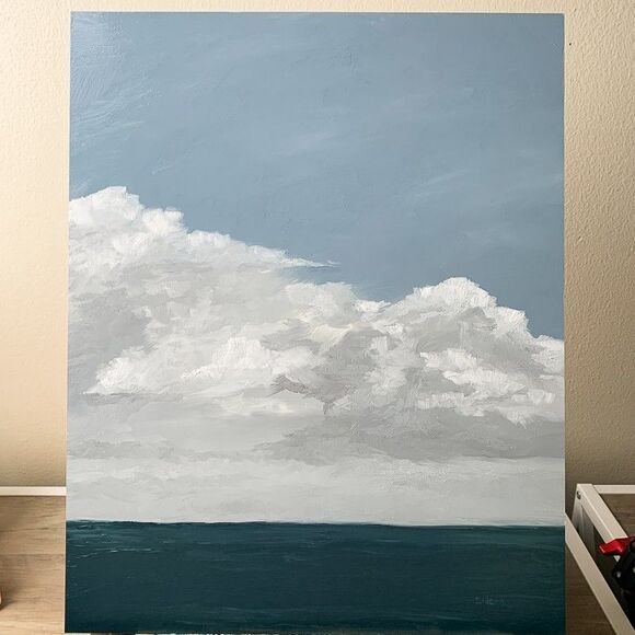 Original Seascape Oil Painting Ocean & Sky Clouds Coastal Wall Art 16x20" Signed - Picture 3 of 9